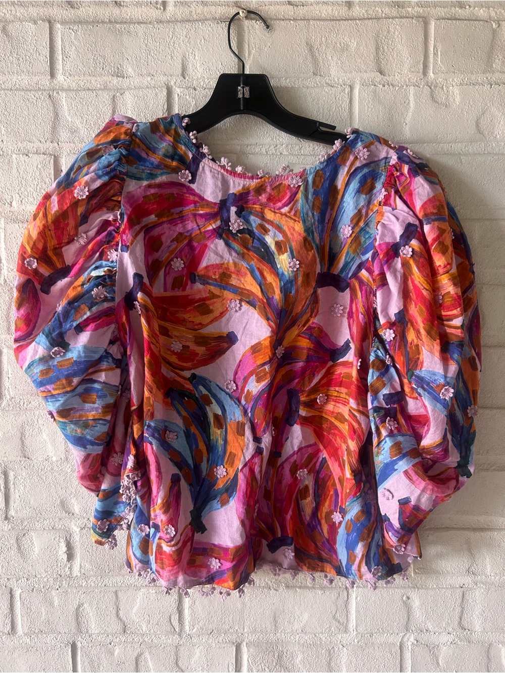 Farm Rio Colored Bananas Puff Sleeve Blouse Size L